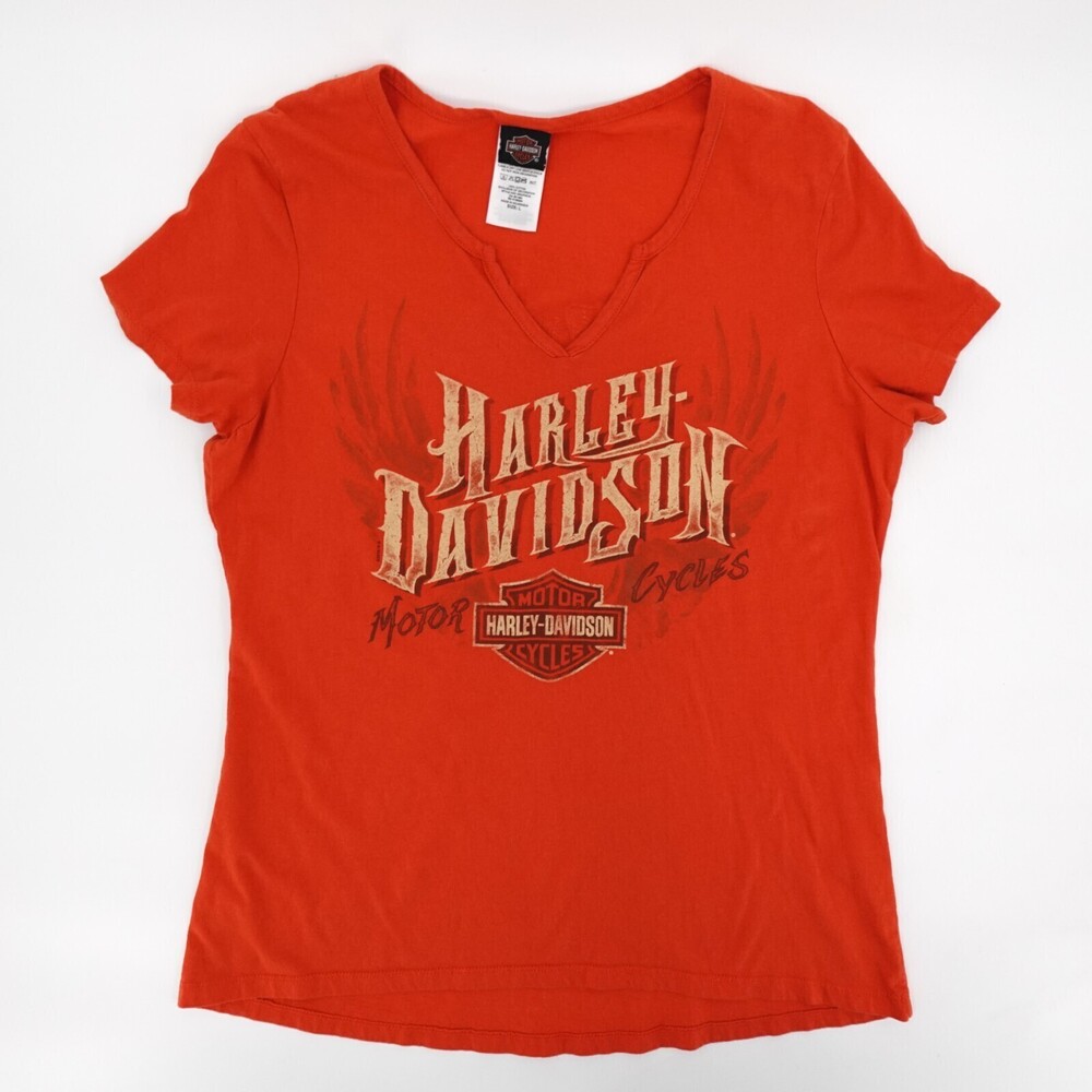 Harley Davidson Shirt Womens Large Orange Morcycle The Woodlands Texas